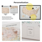 Personalizable map of the United States with customizable text options.