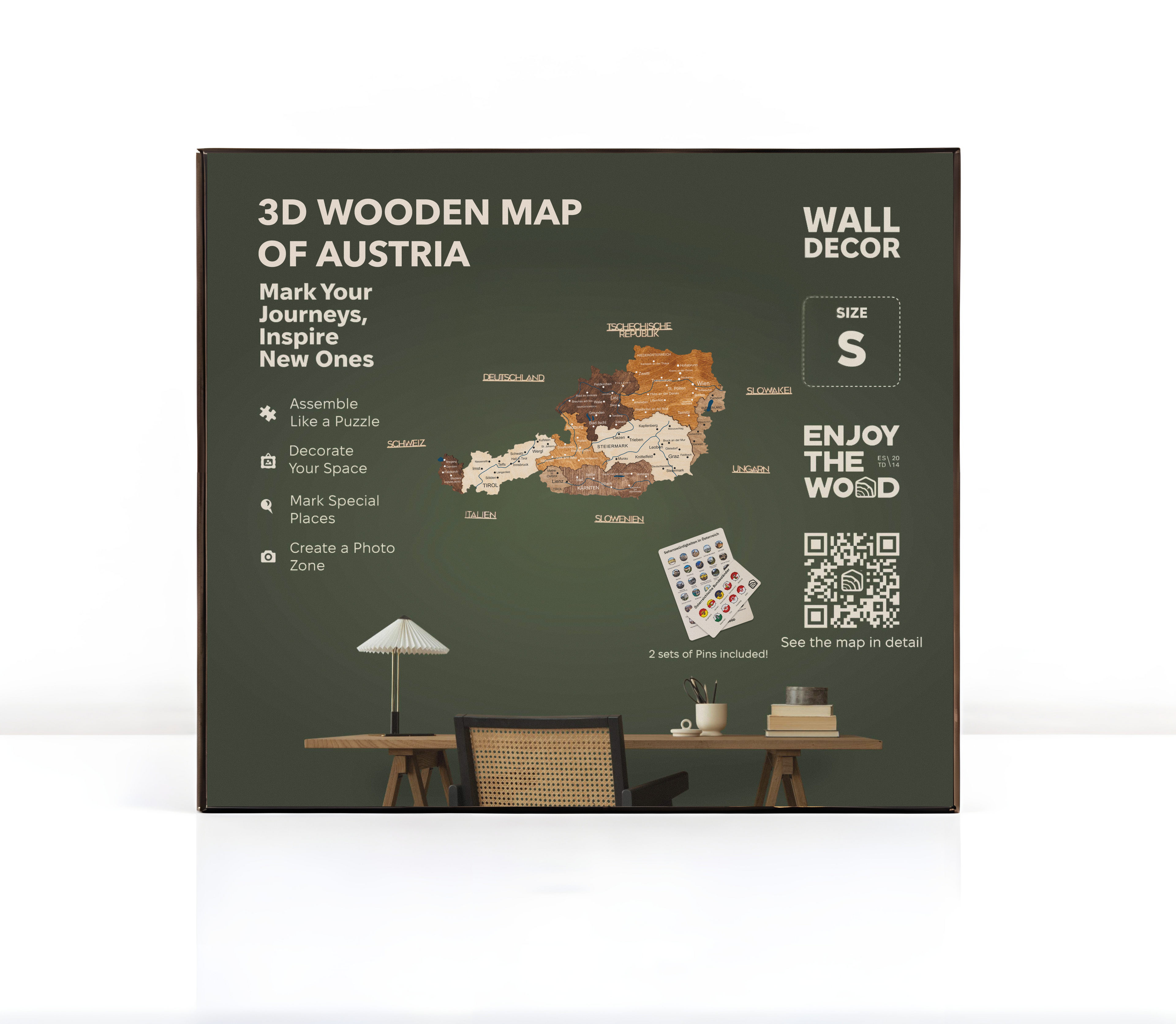 3D Wooden Map of Austria - Multicolor