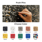 Push pins with color options displayed below on a map background