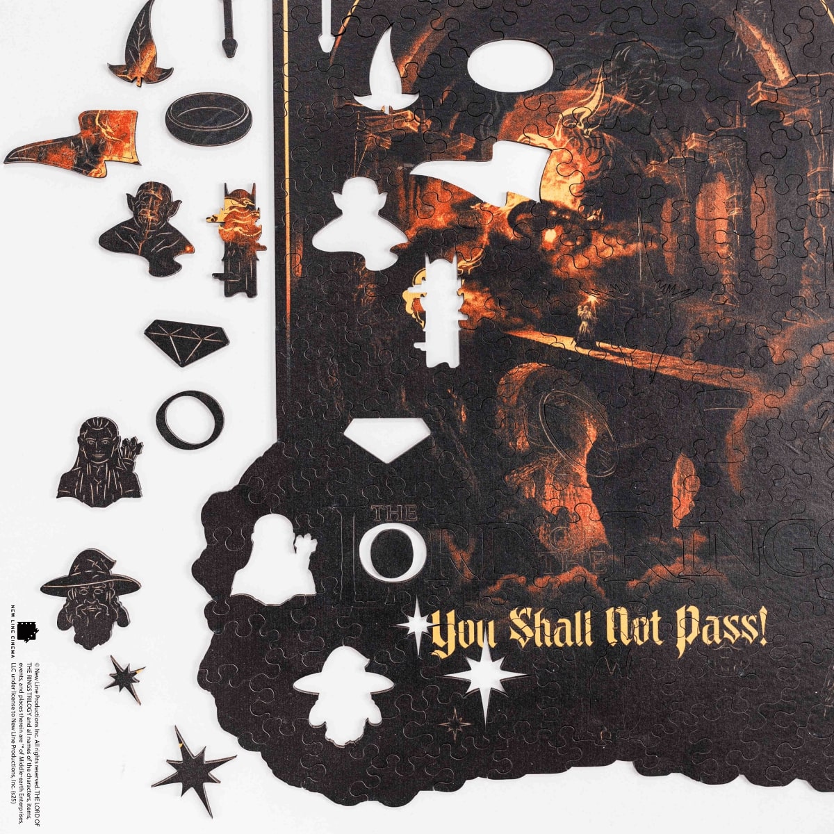 Gothic-style puzzle with characters and 'You Shall Not Pass!' text on a dark background