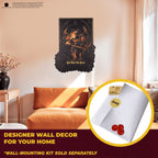 Living room with wall decor and a close-up of a wall-mounting kit