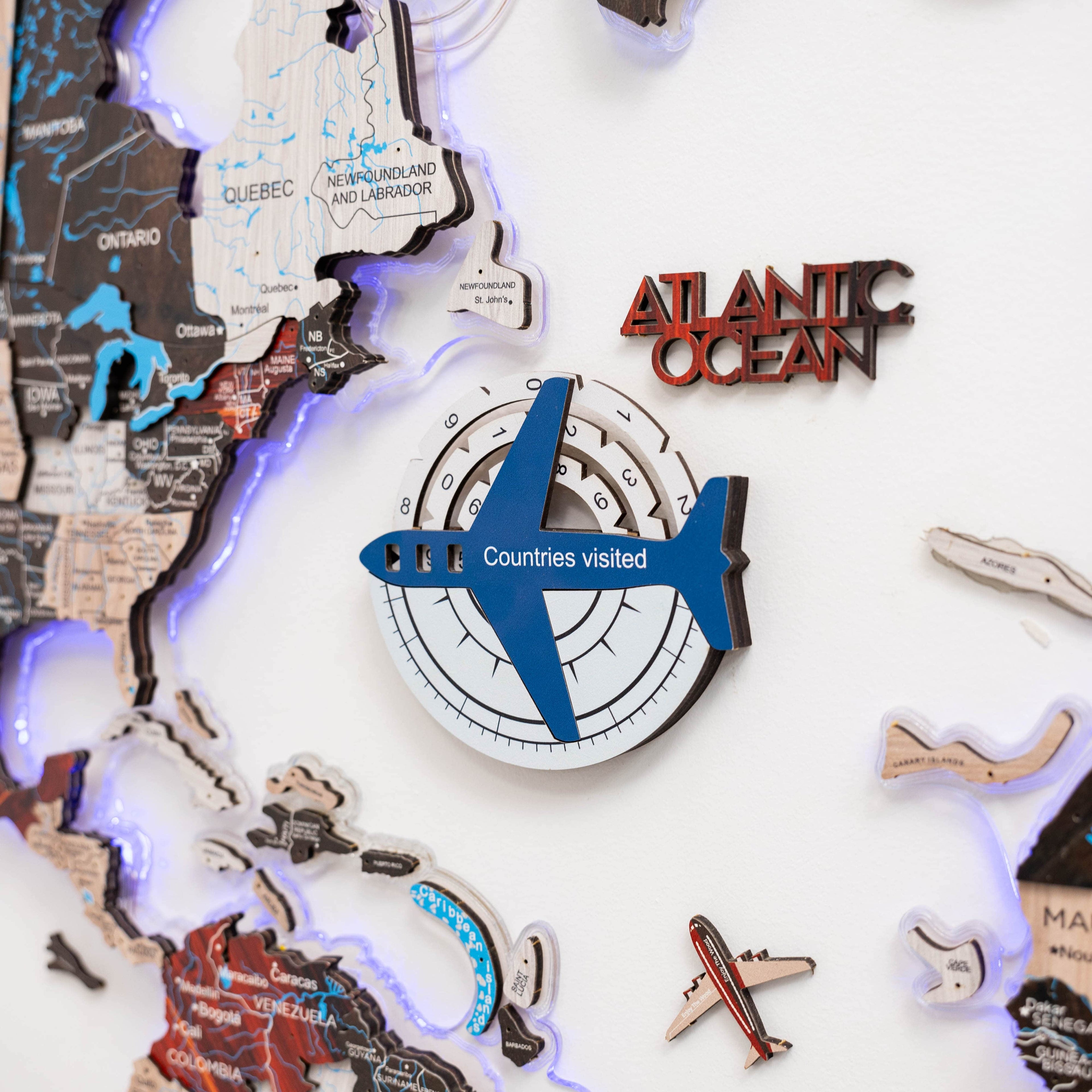 Travel Tracker 3D Colored Wooden World Map – Aqua