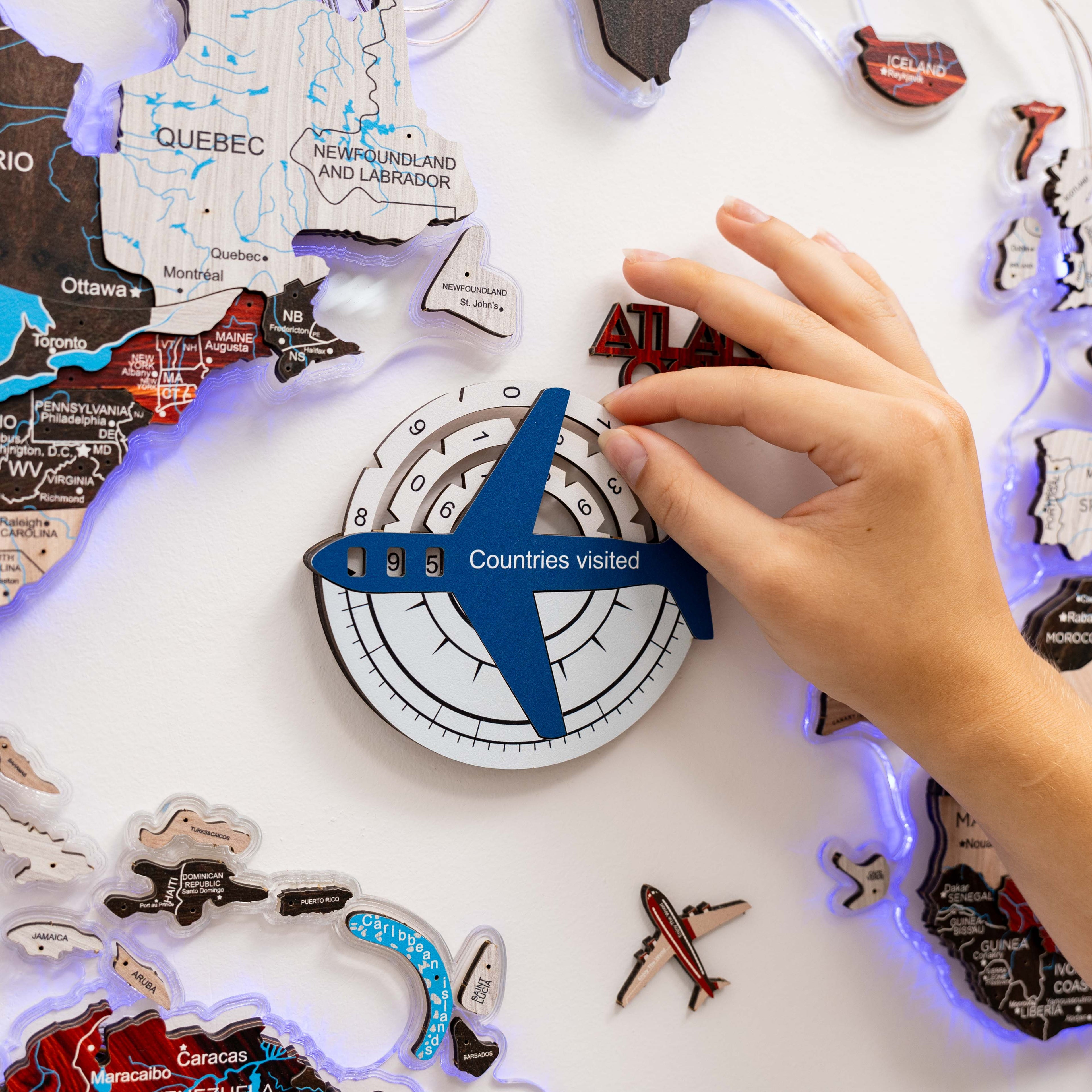 Travel Tracker 3D Colored Wooden World Map – Aqua