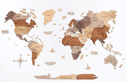 2D Wooden World Map Multicolor