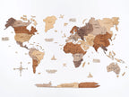 3D Wooden World Map Multicolor