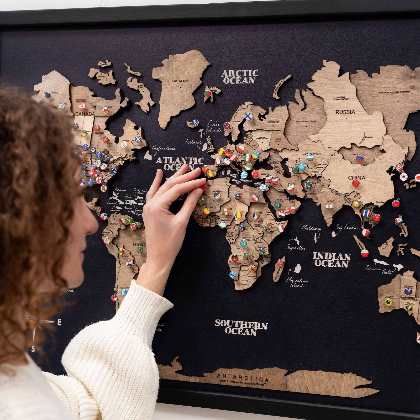 3D Wooden Panel World Map Terra