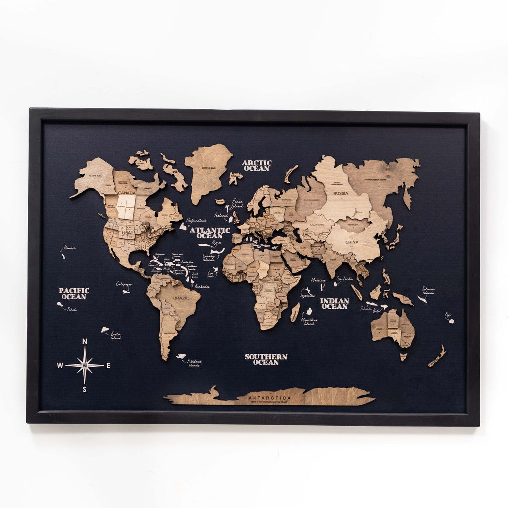 3D Wooden Panel World Map Terra