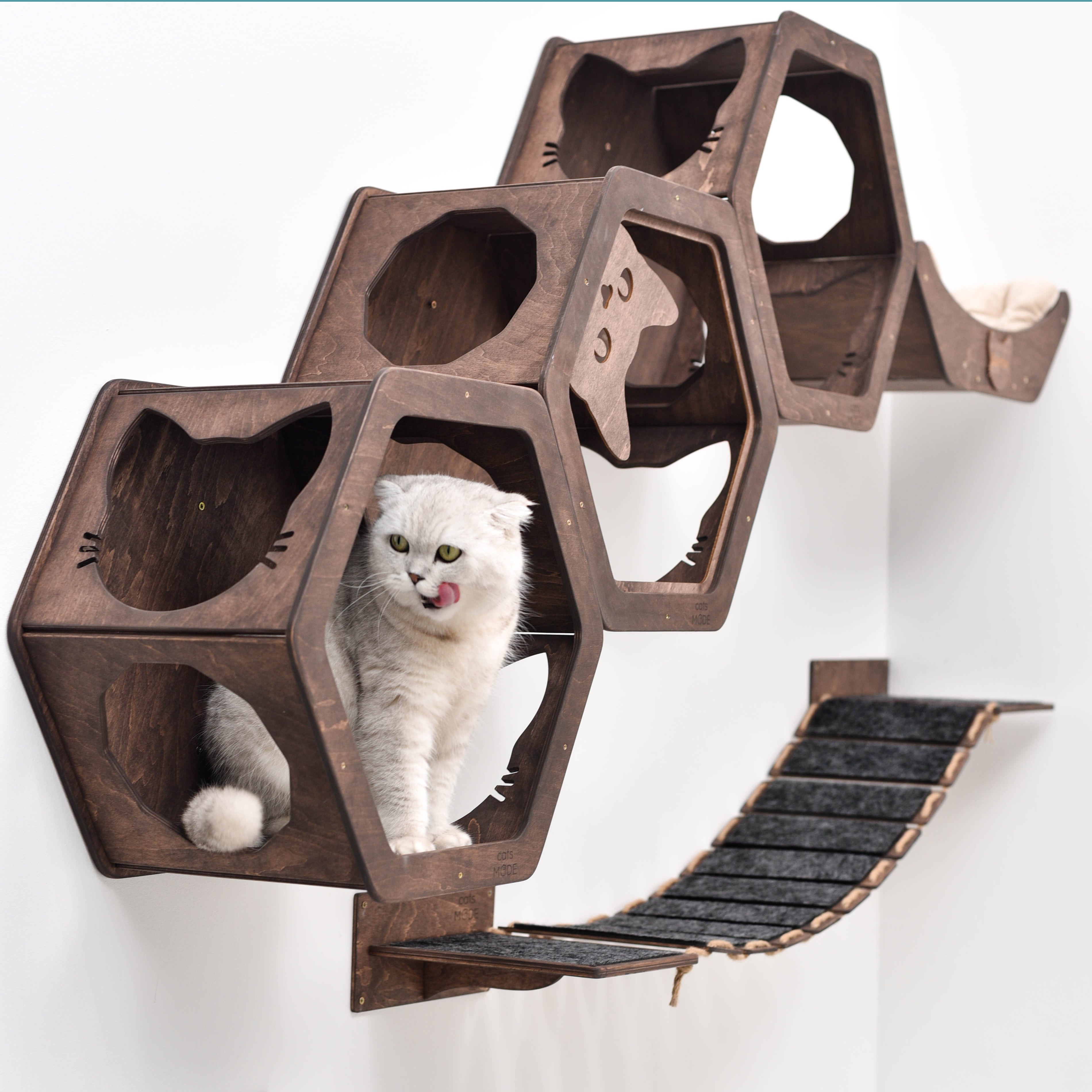 Wall Hexagon Cat House Set 3 Felt +bridge + Basket for Cats