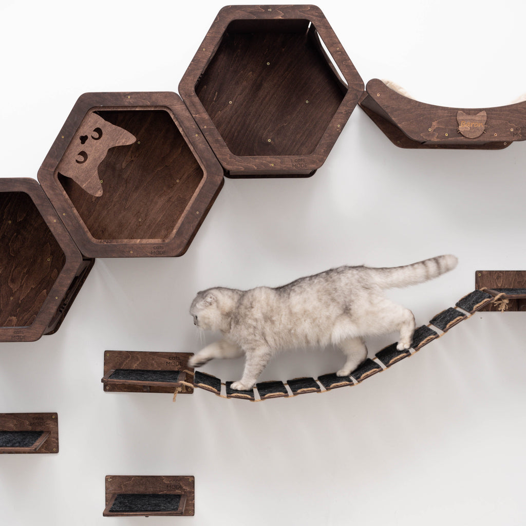 Wall Hexagon Cat House Set 3 Felt +bridge + Basket for Cats