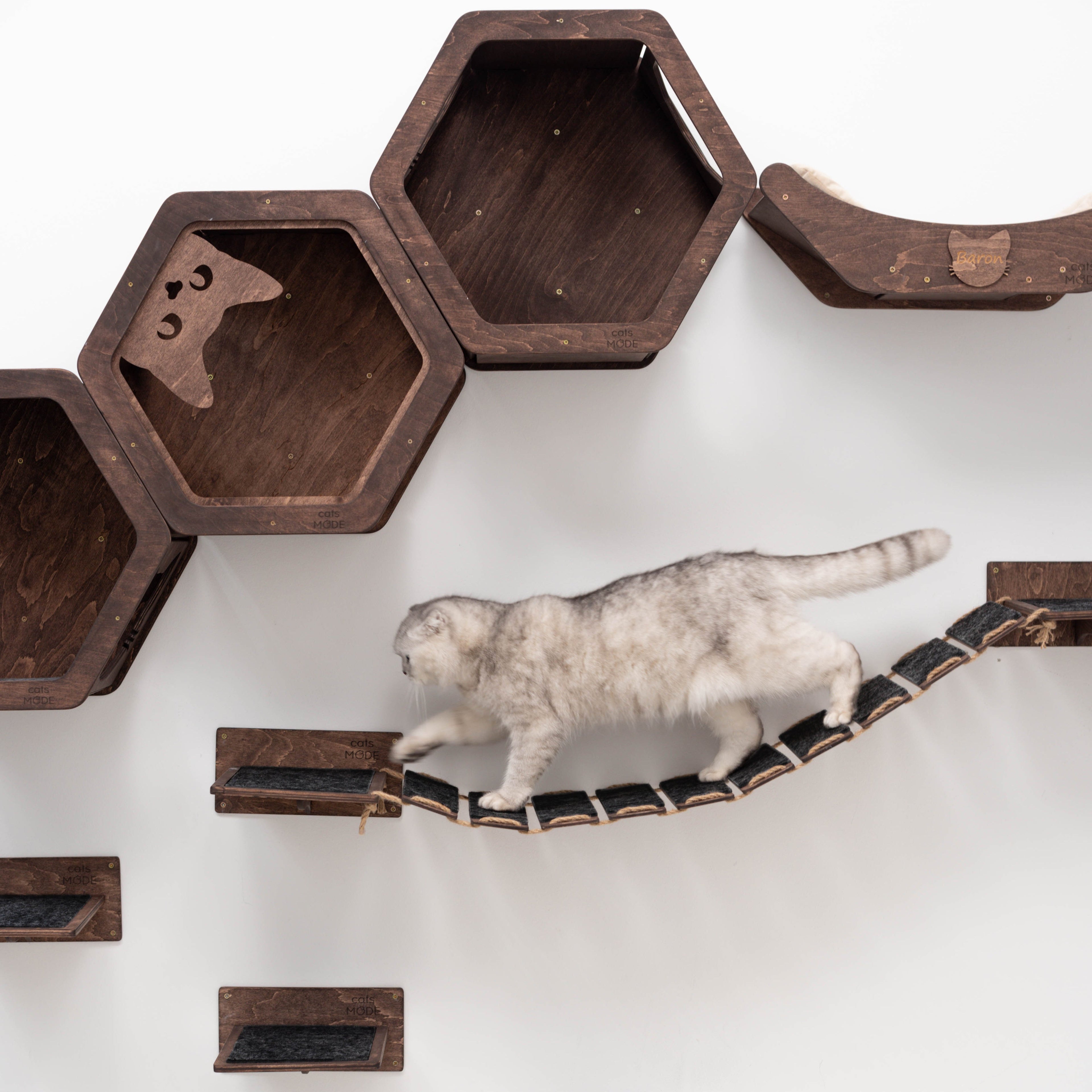 Wall Hexagon Cat House Set 3 Felt +bridge + Basket for Cats