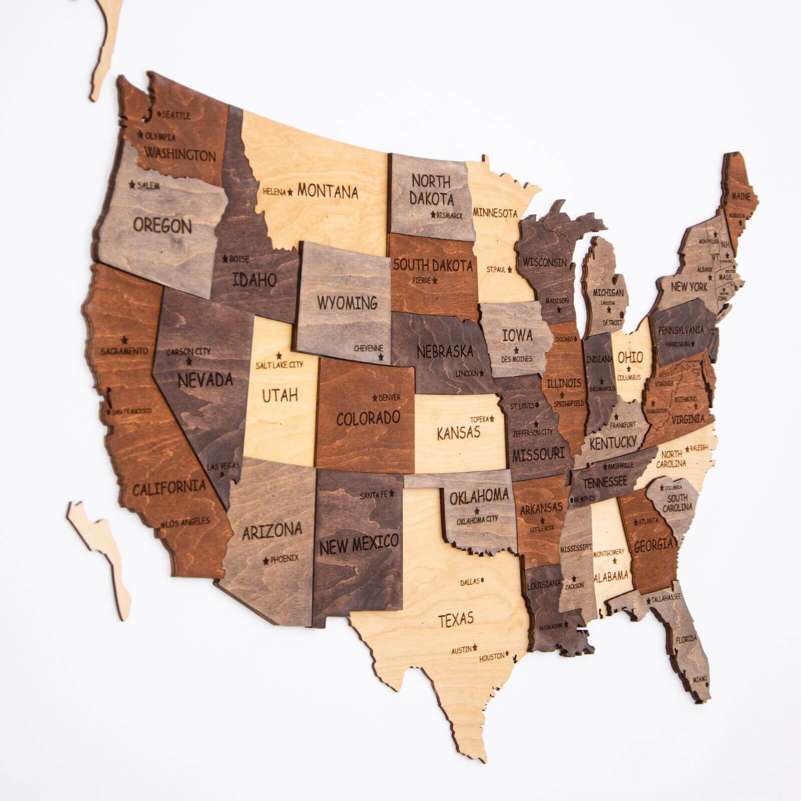 3D Wooden USA Map Multicolor