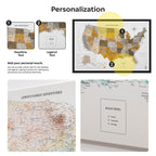 Personalizable map with customizable text options on a white background