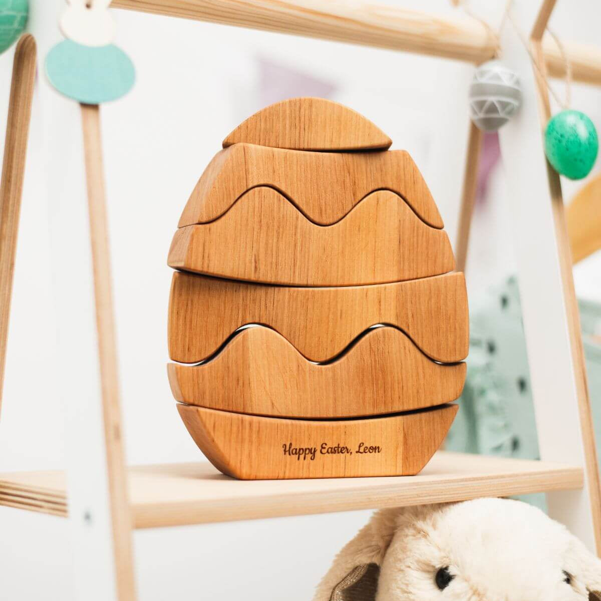 wooden egg stacking toy