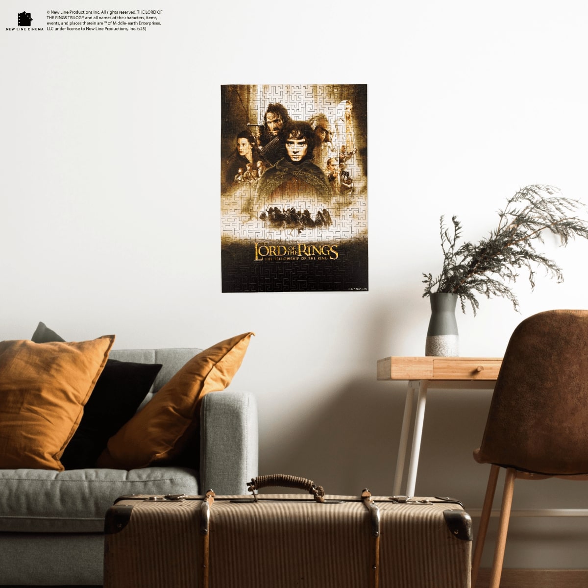 Mosaic art of a person wearing a fur hat and green coat with a pipe.