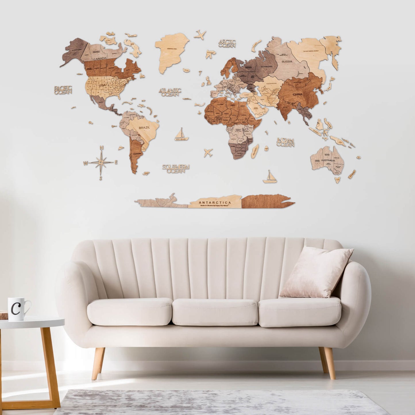 2D Wooden World Map Multicolor