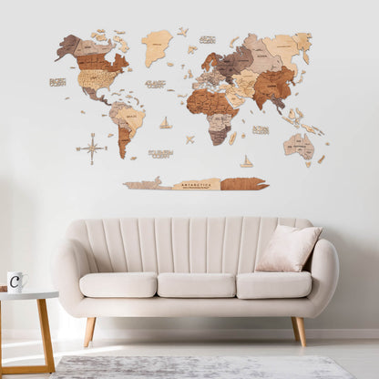 2D Wooden World Map Multicolor