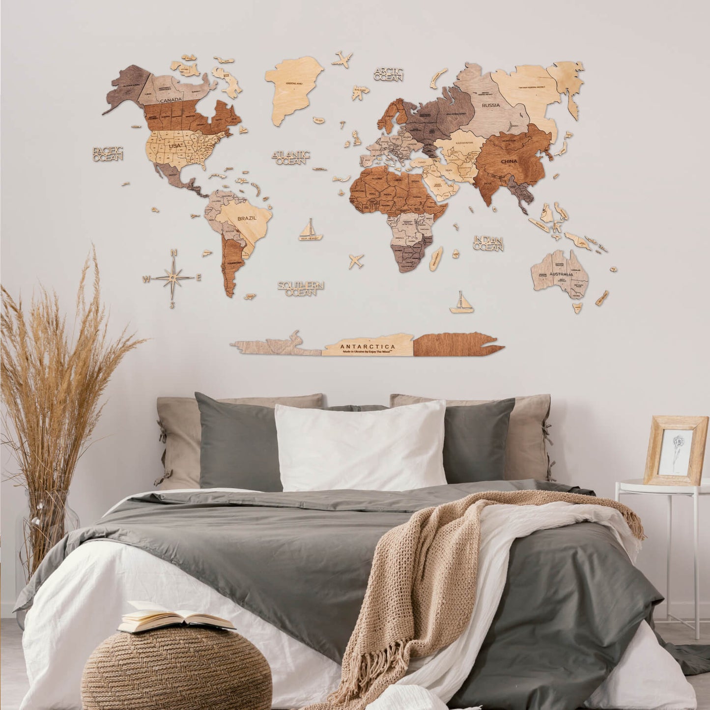 2D Wooden World Map Multicolor