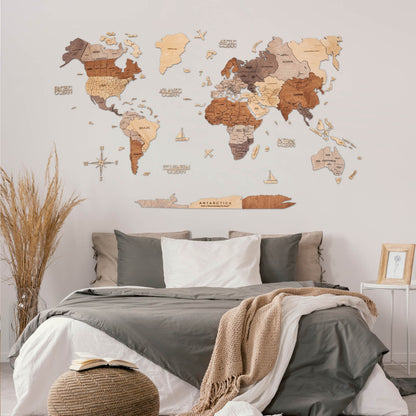 2D Wooden World Map Multicolor