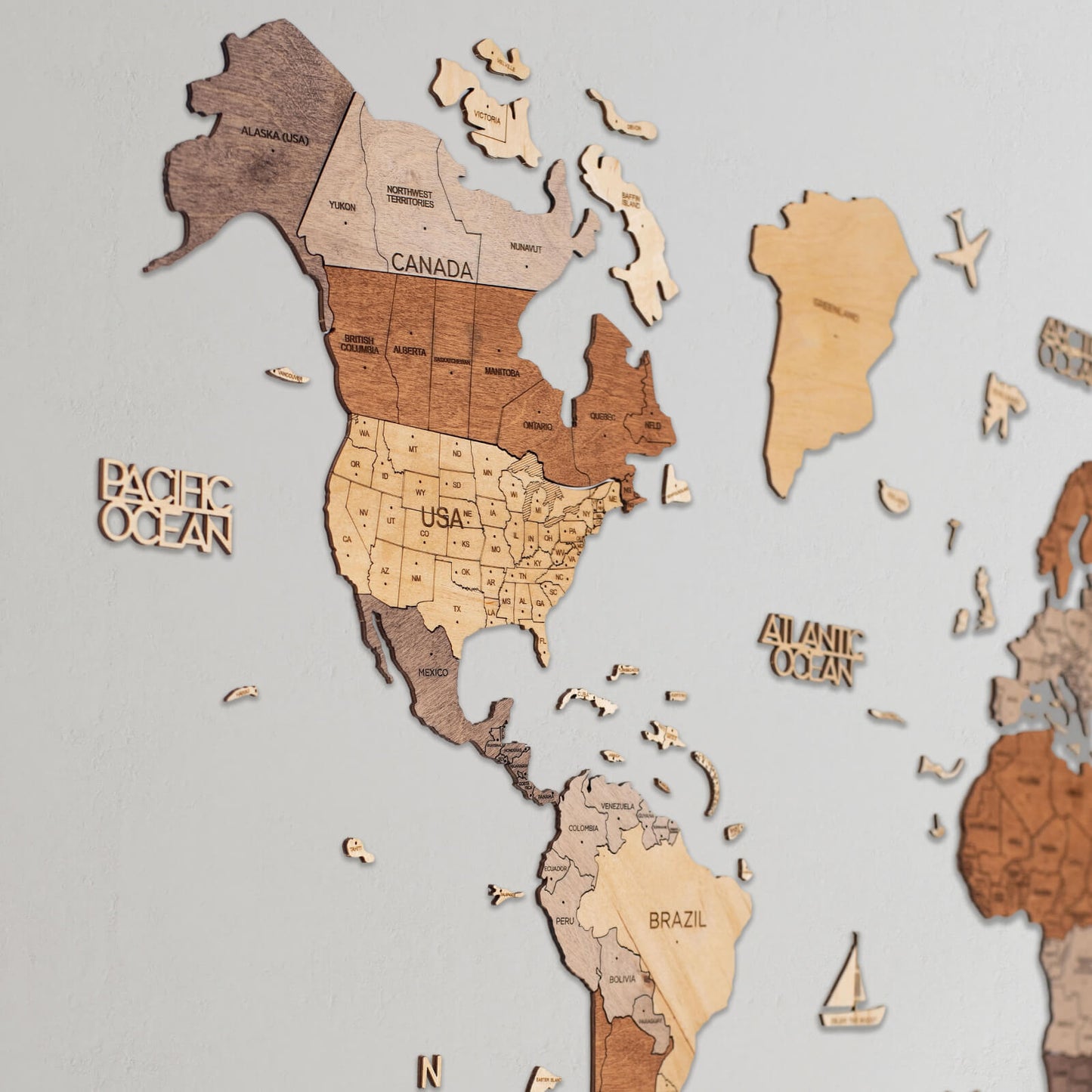 2D Wooden World Map Multicolor