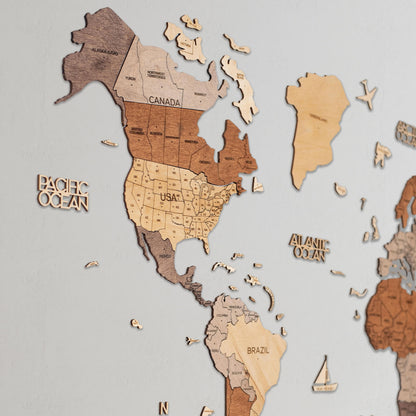 2D Wooden World Map Multicolor