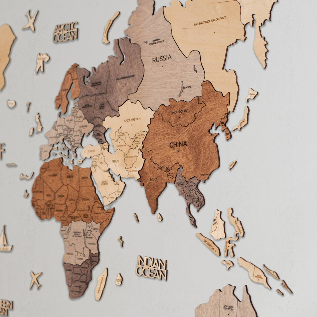 2D Wooden World Map Multicolor