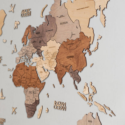 2D Wooden World Map Multicolor
