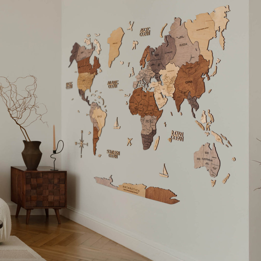 2D Wooden World Map Multicolor