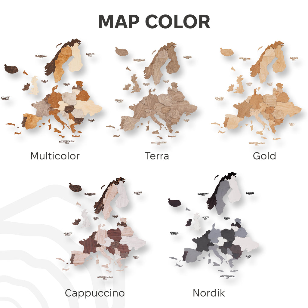 3D Europe Wooden Map Cappuccino