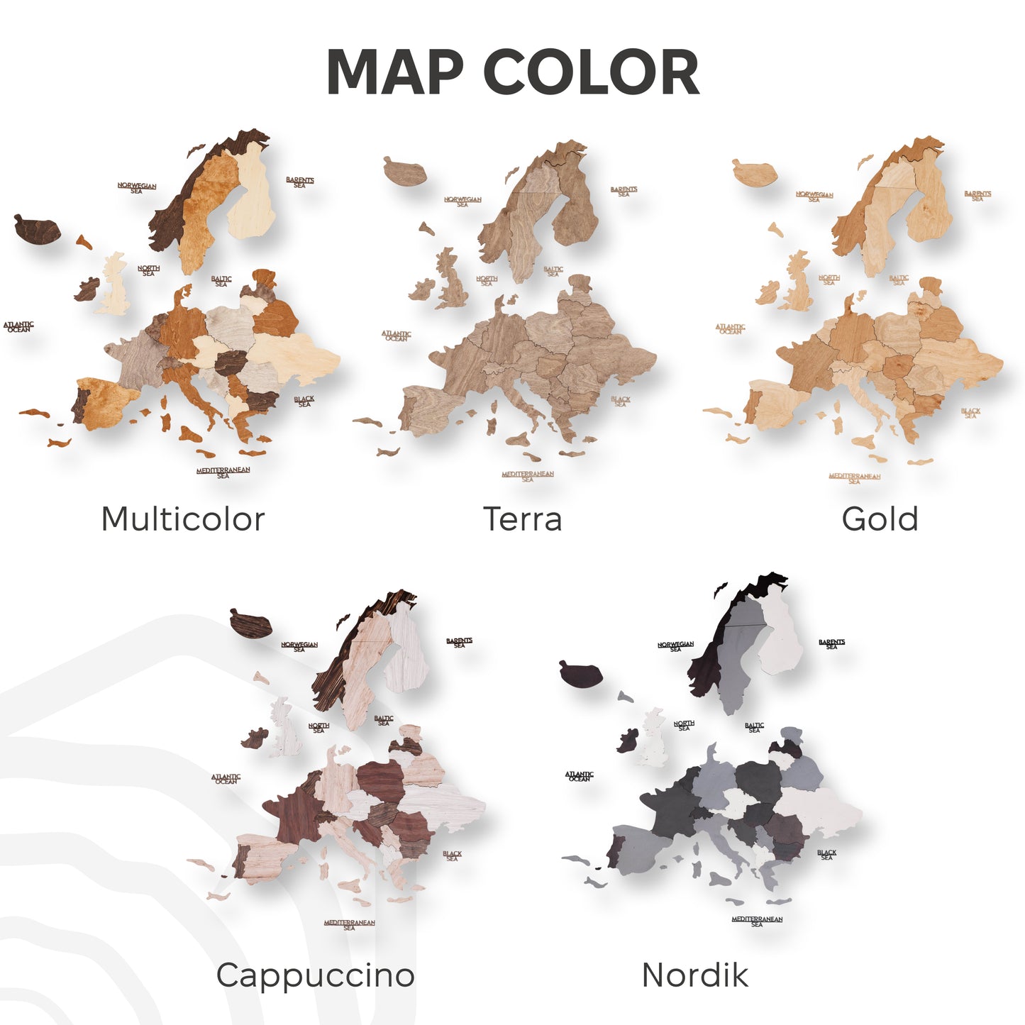 3D Europe Wooden Map Cappuccino