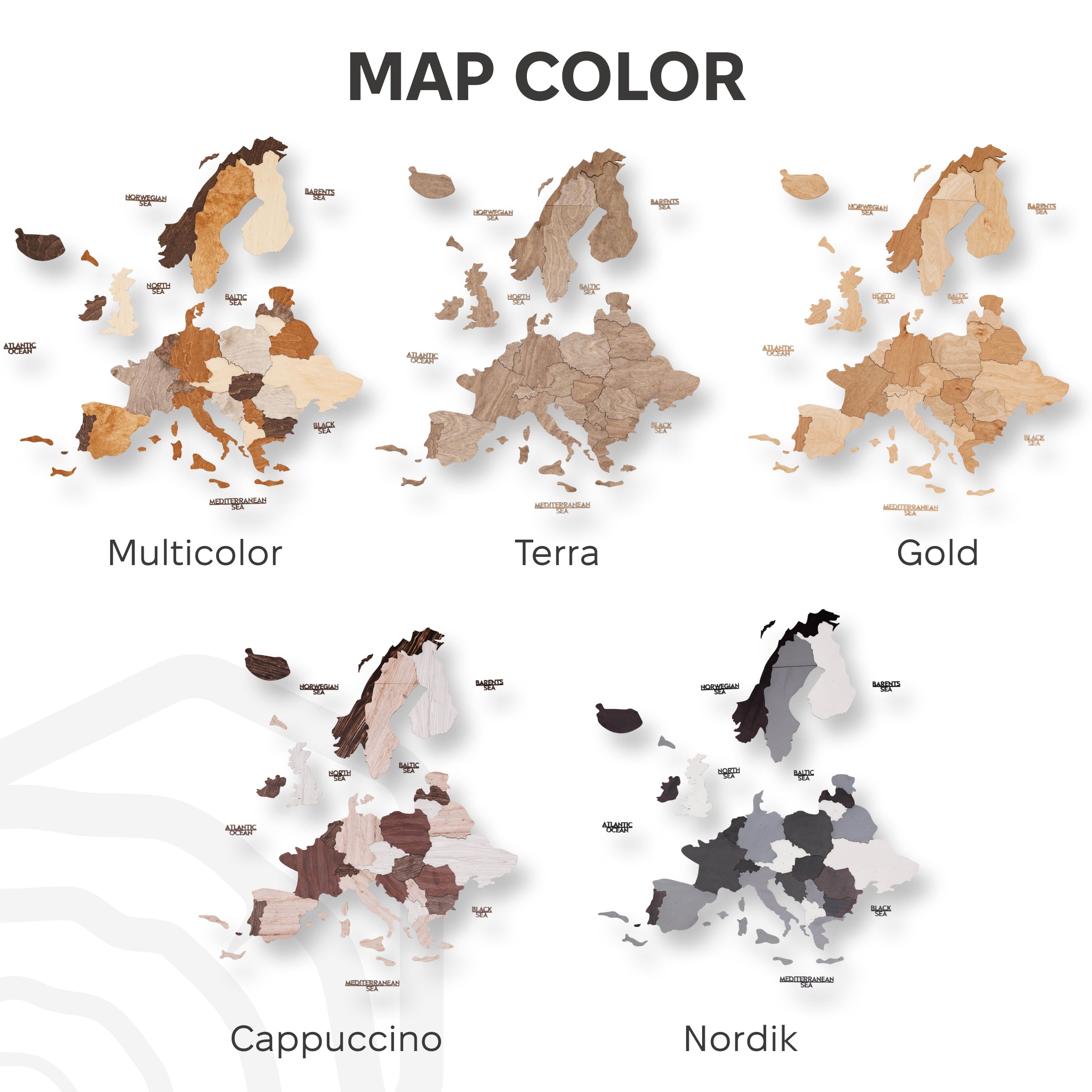 3D Europe Wooden Map Gold
