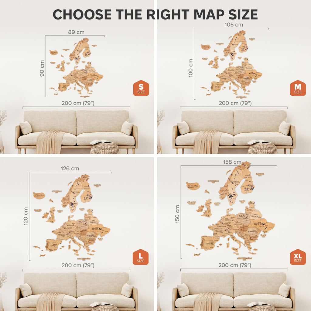 3D Europe Wooden Map Gold