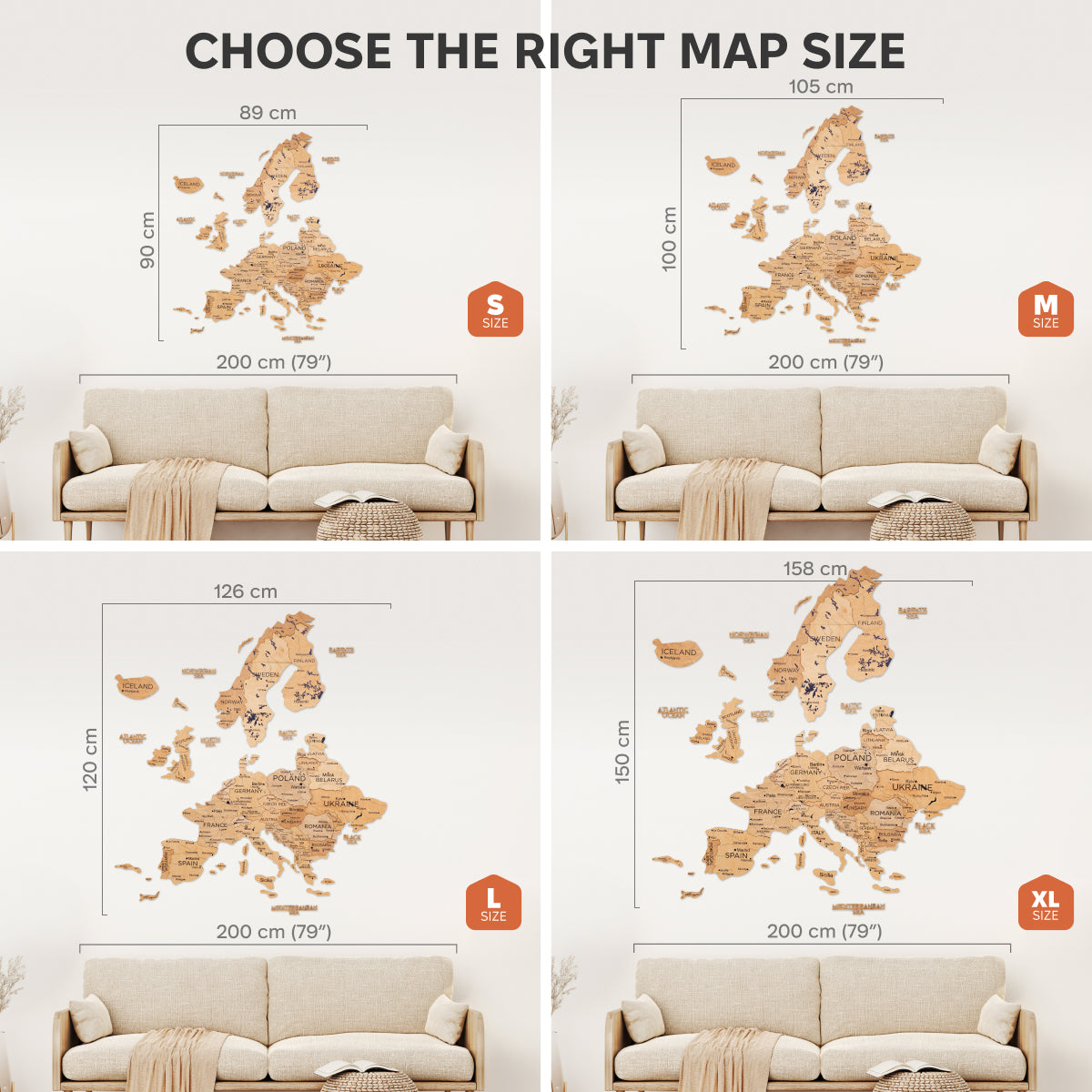 3D Europe Wooden Map Gold