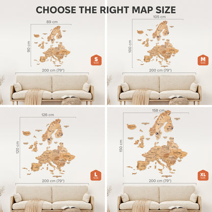 3D Europe Wooden Map Gold