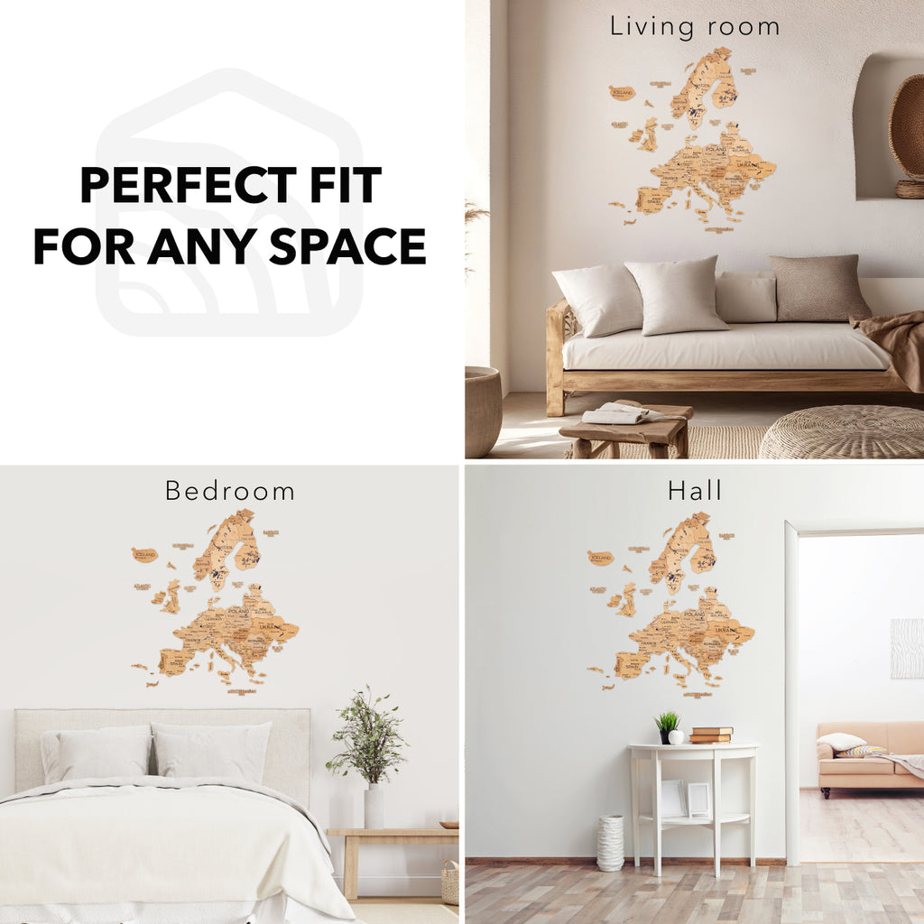 3D Europe Wooden Map Gold