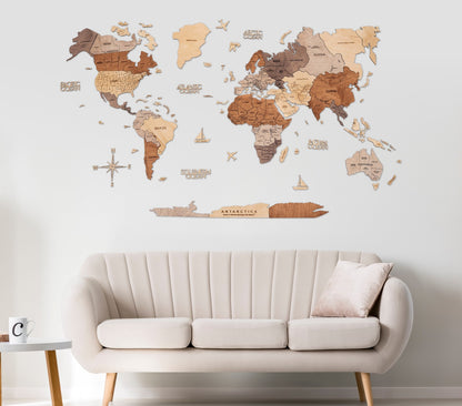 2D Wooden World Map Multicolor