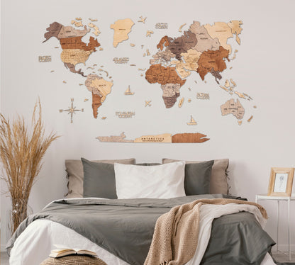 2D Wooden World Map Multicolor