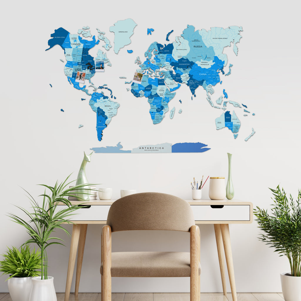 2D Wooden World Map Azure