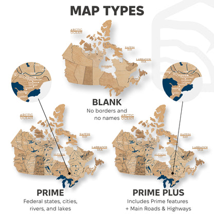 3D Canada Wooden Map Gold