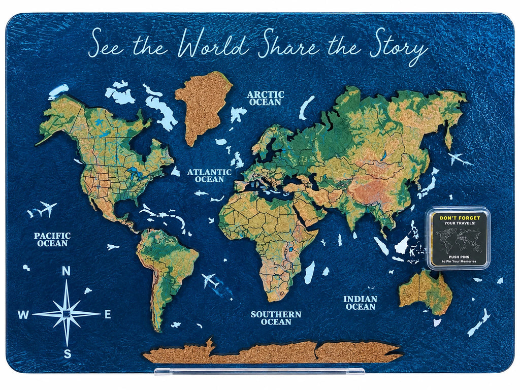 Mini Cork World Map Physical with Pins (B2B)