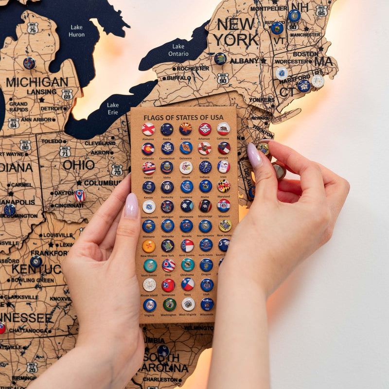 Wooden 3d LED Map of USA - Gold