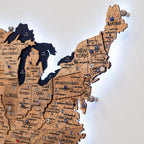 Wooden 3d LED Map of USA - Gold