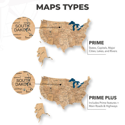 Wooden 3d LED Map of USA - Gold
