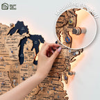 Wooden 3d LED Map of USA - Gold