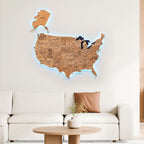 Wooden 3d LED Map of USA - Gold