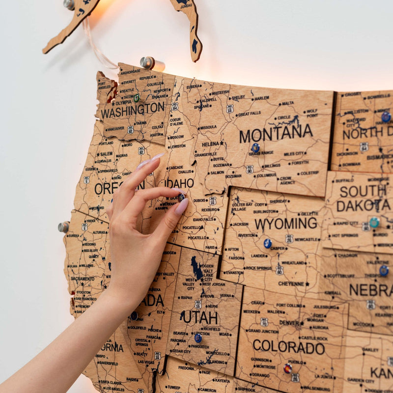Wooden 3d LED Map of USA - Gold