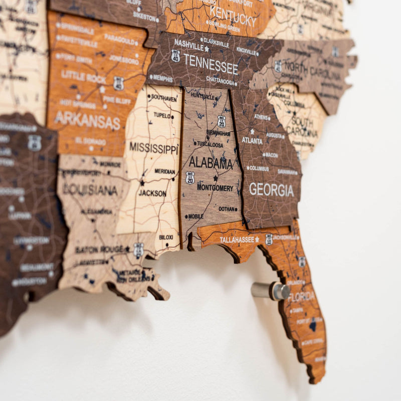Wooden 3d LED Map of USA - Multicolor
