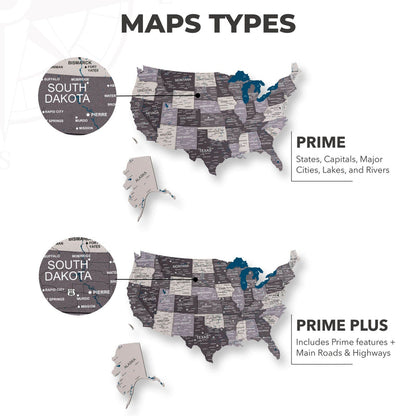 Wooden 3d LED Map of USA - Nordik