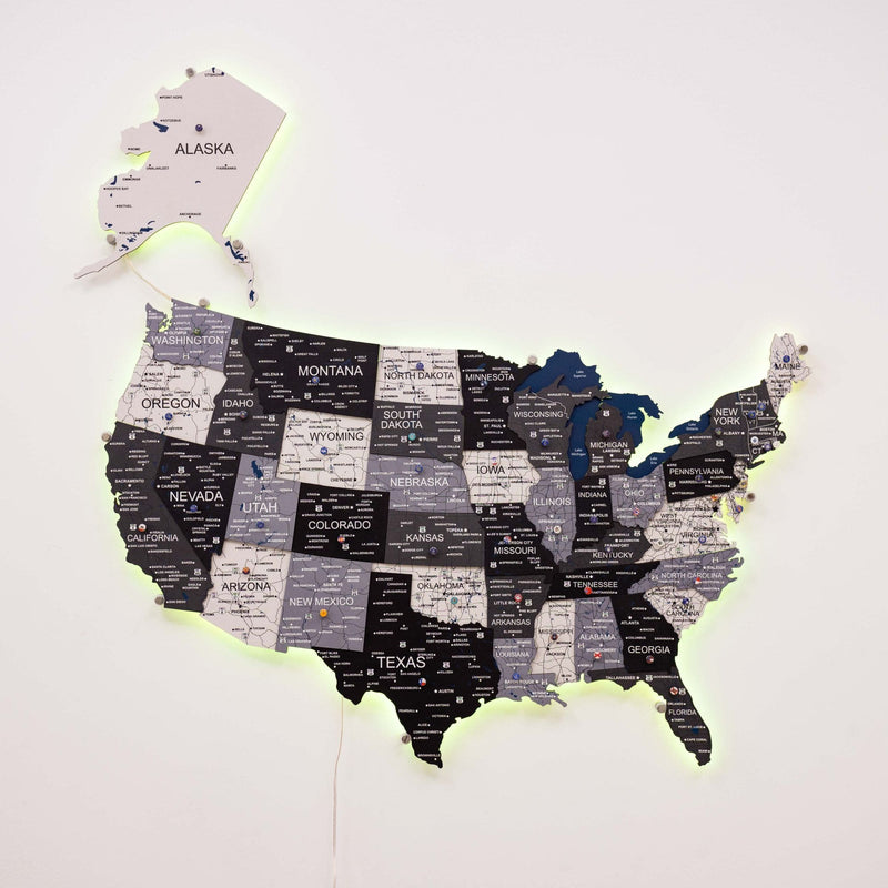 Wooden 3d LED Map of USA - Nordik