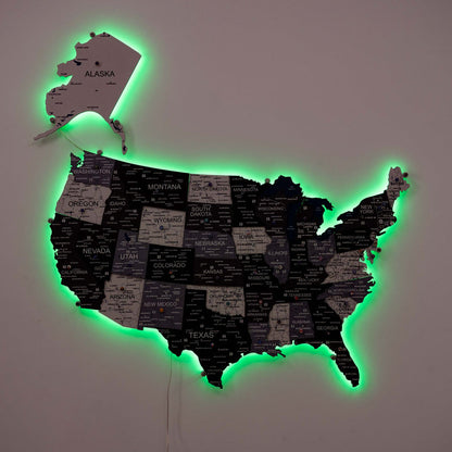 Wooden 3d LED Map of USA - Nordik