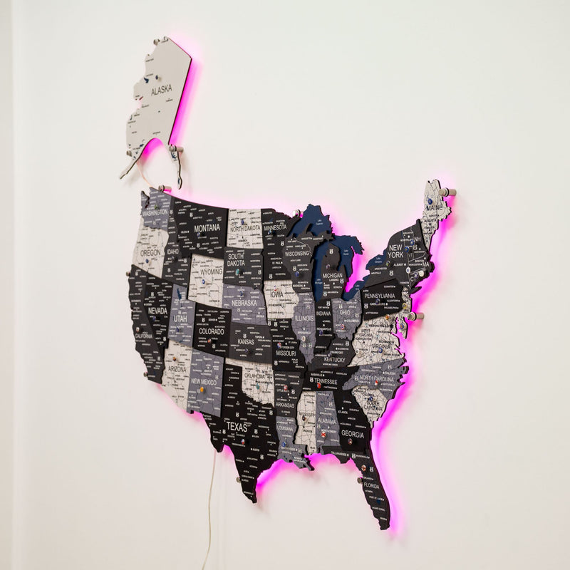 Wooden 3d LED Map of USA - Nordik